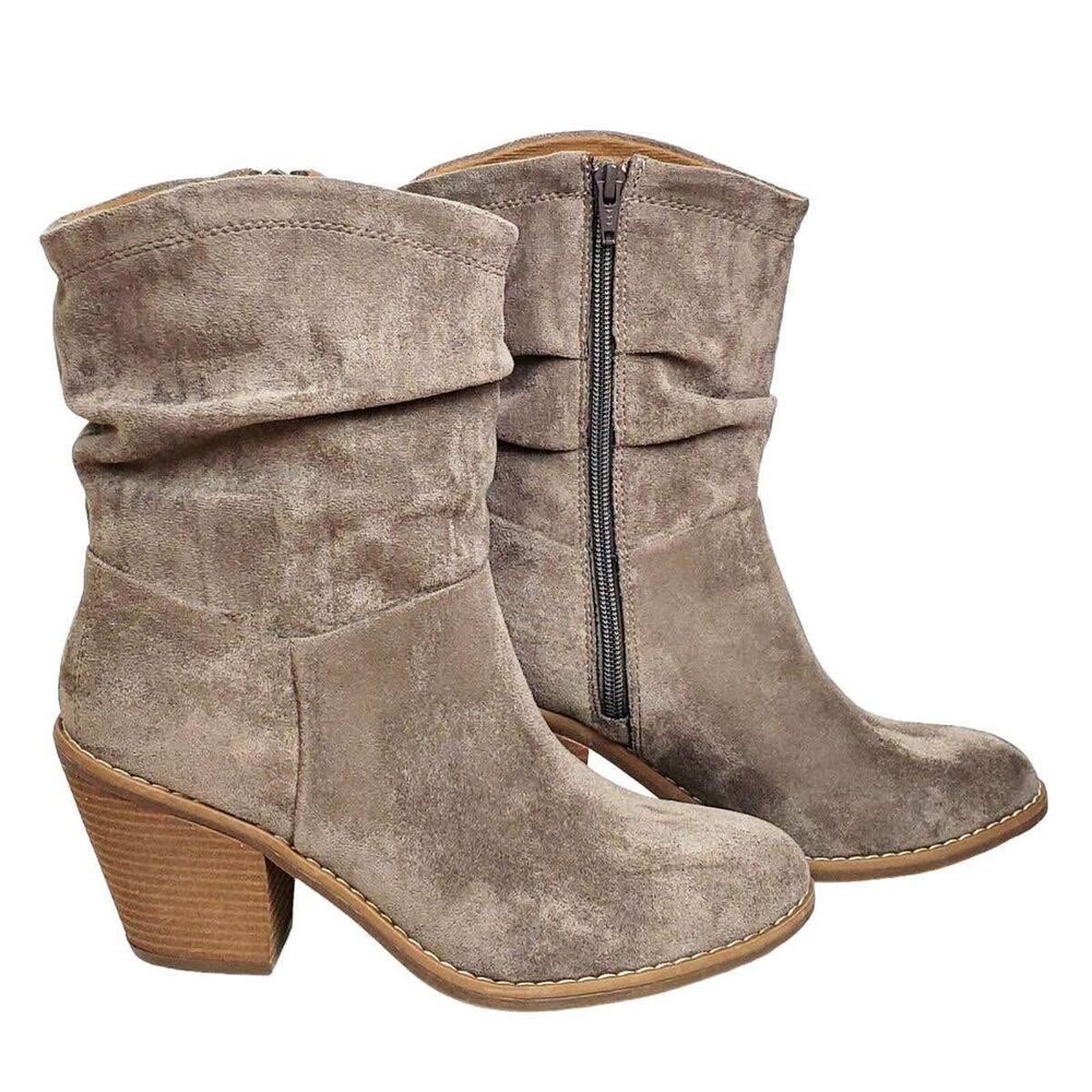 Eurosoft soft Teren slouchy boots pietra gray block heel zip up suede Size 11M